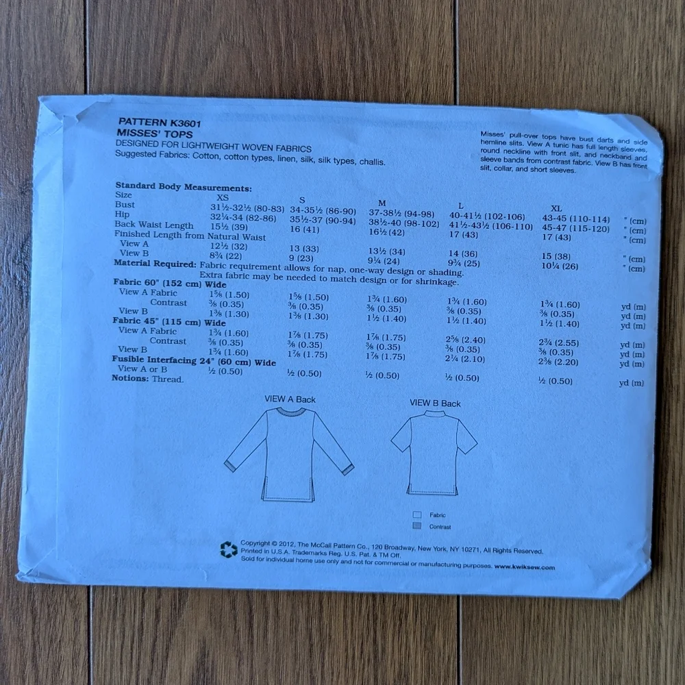 Kwik Sew K3601 Misses XS-XL Tunic Patterns UNCUT NEWPattern BOGO DEAL